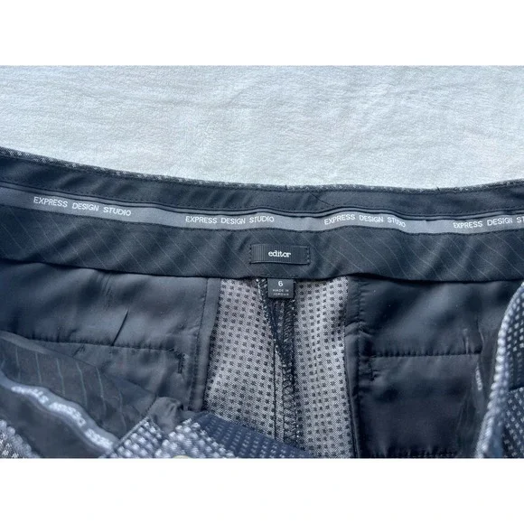 Express Editor Gray Dress Pants Waist Buttons Geometric Pattern Sz 6 - Picture 3 of 10